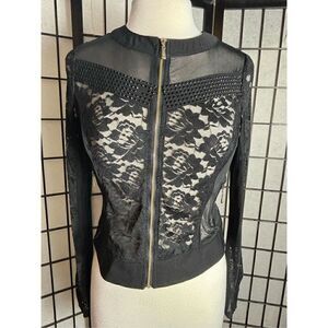 Oh Yes Black Sheer/Floral Lace Zip Up Jacket
